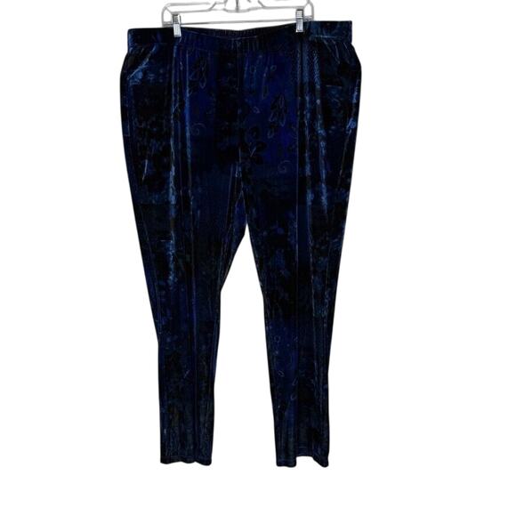 Susan Graver Blue Velvet Pants 2X Pull On Stretch Luxe Soft Wide Leg Elegant - Picture 1 of 7